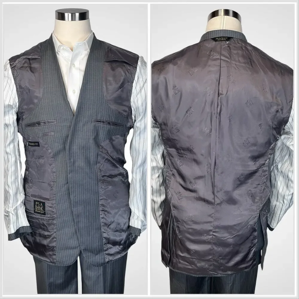 New Jos A Bank Signature Gold 40-42L 33x30 Tailored Fit Gray Pinstripe Note